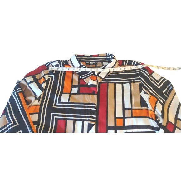 Karl Lagerfeld Womens Abstract Geometric Button-Down XL Long Sleeve Blouse Shirt - Picture 10 of 12
